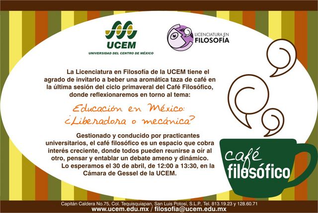 Invitación al Café Filosófico del 30 de abril de 2010. La educación.